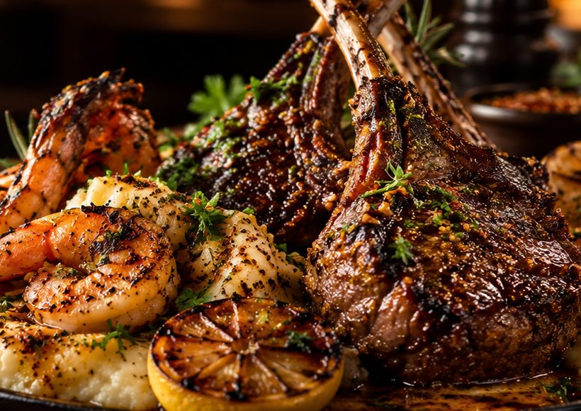 Cajun-inspired grilled food platter